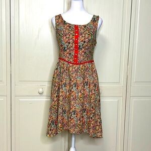 MISS ME Women’s Sleeveless Impressionist Multicolor Floral Orange Lining Size S
